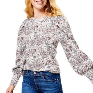 Loft Paisley Floral Puff Sleeve Sweatshirt Size Small